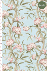 Pastel Blue Background Vintage Floral Pattern Digital Printed Fabric